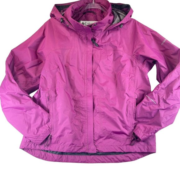 COLUMBIA Womens L Waterproof Jacket Berry Purple Lightweight Full Zip Hooded - Picture 1 of 14